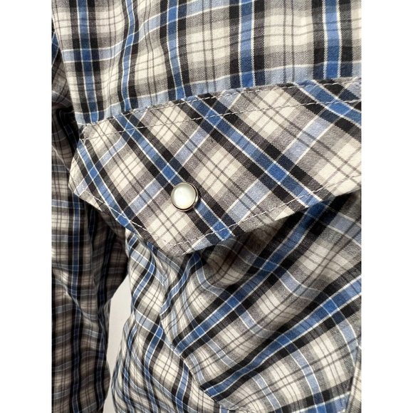 Coyote Mood Pearl Snap Western Shirt  LT Blue  Plaid 65% Polyester 35% Cotton - Picture 8 of 16